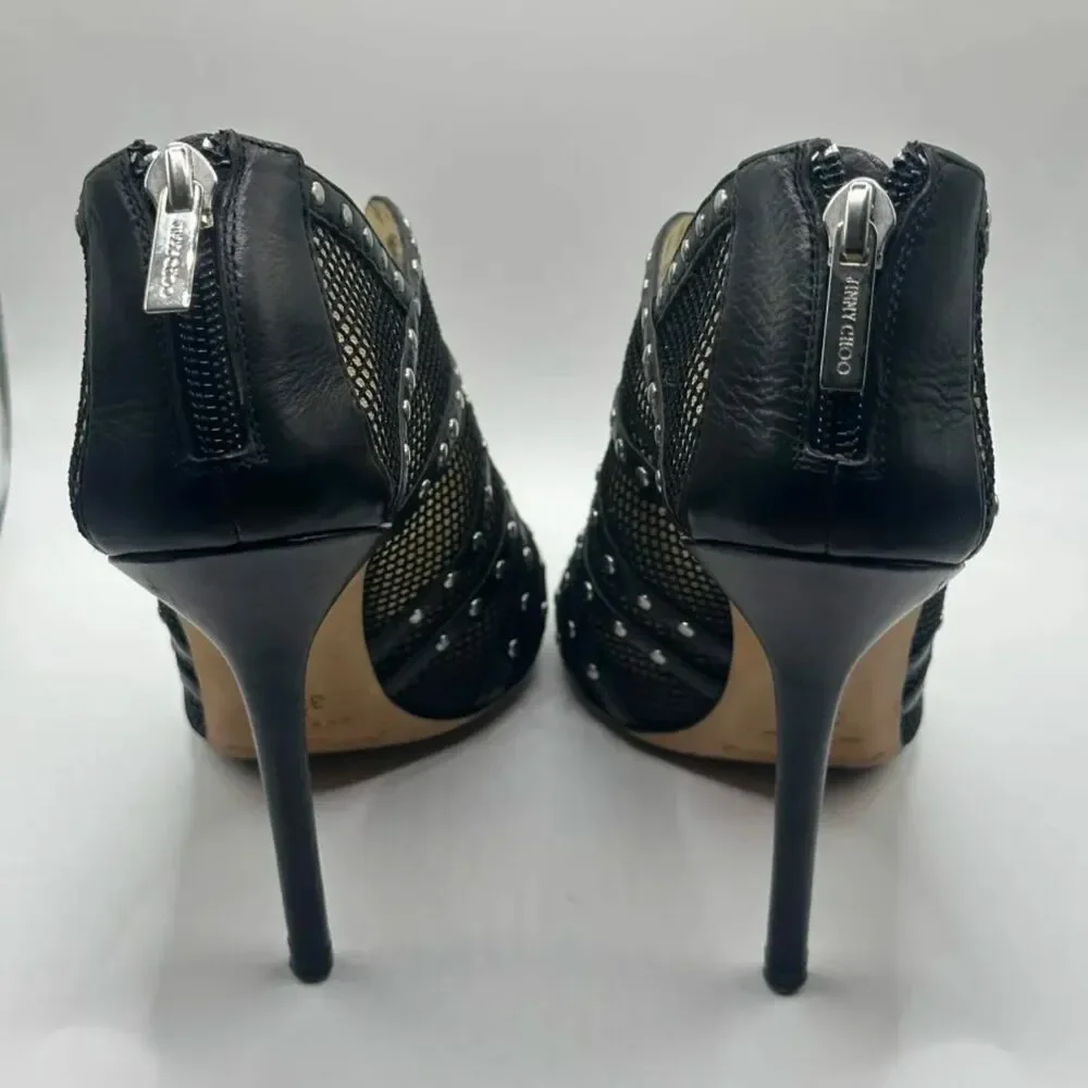 Jimmy Choo Black Mesh Studded Booties Size 37.5 - Picture 4 of 5